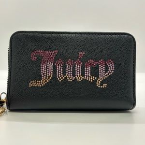 Juicy Couture Black Be Classic Bifold Faux Leather Rhinestone Wallet NWT